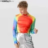 Männer T-Shirts 2023 Männer T-shirt Tie Dye Bunte Rollkragen Langarm T Tops Streetwear Mode Unterhemd Casual Camisetas S-5XL24328