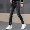 Мужчины Весна Осень Fi Trend Slim Fit Маленькие эластичные джинсы с принтом Lg Брюки Повседневная одежда Свободный стиль Взрослые Y9pY #