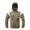 Detachable windproof hooded jacket, men's casual waterproof multi bag cargo jacket vest suitable for outdoor activities