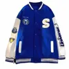 Klein Blue Baseball Jacket män unisex vintage lapptäcke jacka vår ins hip hop amerikansk baseball tröja par casual coat 46ar#