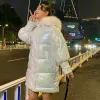 2022 New Winter Parkas는 여성 재킷 복어 코트 광택 따뜻한 모피 칼라 후드 LG 여성 다운 코트 파카 아웃복 N6Y7#