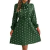 Casual Kleider Damen Frühling Und Sommer Temperament Polka Dot Spitze-Up Taille Lange Ärmeln Plissee Kleid Elegant Für Frauen 2024