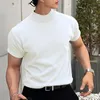 Koreanische Mode Mock Neck Männer T Shirt Kurzarm Solide Grund Top Herren Streetwear Casual Alle-spiel Plain T-shirts männer Übergröße 240315