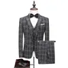 Spodnie ds. Płaszczów w stylu brytyjski Slim Fit | Plaid Duży rozmiar 5xl Wedding Groom High End 3 sztuki garnitury Set Kurtka Blazers