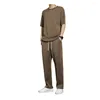 Men's Tracksuits Lightweight Men Outfit Summer Sports Set Round Neck T-shirt Drawstring Pants Two-piece For Indoor Outdoor Activities