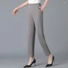 Pantaloni da donna Moda Donna Casual Inserto a righe Primavera Estate Madre coreana Vita alta Tasche larghe elastiche Pantaloni a matita grigi