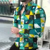 Lattice Geometric Theme Shirt Men Fi Blus LG Sleeve Hawaiian Casual Type Beach Original Streetwear Colorful Clothing 40DW#