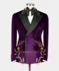 Stilig prom blazer för mens smala fit burgundy sammet toppade lapel manlig bröllop fest jacka moderock 240314