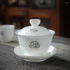 Service à thé Krukke Style chinois mouton graisse Jade porcelaine service à thé chine haut de gamme boîte-cadeau couvercle en céramique bol tasse Pot Cerami