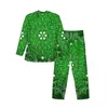 Home Clothing Grünes Mandala-Pyjama-Set, Vintage-Blumendruck, weiche Nachtwäsche, lange Ärmel, lässig, locker, täglich, zweiteiliger Anzug, große Größe