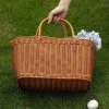 Kosze Ins Wind Picnic Basket Outdoor Spring Rattan Storage Garden Kosz owocowy koszyk z uchwytem Dekoracja domu