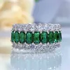 Cluster-Ringe Ewigkeit voller Smaragd-Diamant-Ring % Echt 925 Sterling Silber Party Ehering Ringe für Frauen Männer Verlobung Jewe268c