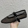 Ballett Flache Schuhe Frau Mesh Hohl Outs Mary Jane Schuhe Echtes Leder Loafer Nieten Verzierte Sommer Wanderschuhe Frauen 240313