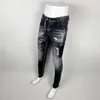 Jeans da uomo High Street Fashion Uomo Retro Nero Grigio Stretch Skinny Fit Pantaloni di marca Hip Hop firmati strappati rattoppati