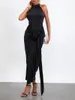 Vestidos casuales sin mangas maxi otoño primavera 2024 mujeres sólido negro simulacro cuello sexy bodycon vestido streetwear