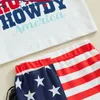 Kläder set western 4 juli Baby Girl Outfit Howdy Shirt Tassel USA Flag FLAGE Pants Retro Toddler Cowgirl Bell Botts Set Set