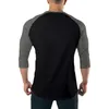 Camicie da uomo slim fit Cott maniche a tre quarti Fi Color Ctrast Sportswear Gym Bodybuilding Fitn Workout T-shirt u3Gb #