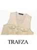 Work Dresses Trafza 2024 여성용 Spring Trendy Vests Sexy Solid Pockets 장식 V-Neck Sleeveless Chic Vintage All Matched Casual Tops