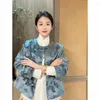 Roupas étnicas 2024 Tradicional Chinês Qipao Blusa Nacional Flor Bordado Mulheres Outono Tangsuits Top Elegante Diário Casaco Azul