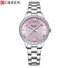 Curren Karien 9084 Montre à quartz de loisirs frais avec bracelet en acier et strass pour femmes