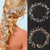 Grampos de cabelo na moda longo flor headbands strass cristal pérola hairbands tiaras nupcial feminino acessórios de casamento jóias hairband