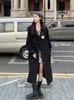 Kvinnors dike rockar harajuku stil svart lång kvinnlig kappa med bälte höstvinter av vänd krage applikationer vindbrytare droppleverans dhjzc
