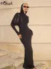 Повседневные платья Akaily, осенне-зимнее черное длинное платье с капюшоном для вечеринок и клубов для женщин 2024, уличное облегающее платье с рукавами макси, модное готическое