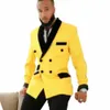 男性用の黄色のスーツジャケットダブルブレストスリムフィットfiブレザー1 PCウェディングプロムグルームアフリカスタイルの男性コート93EQ＃