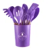 Polijstpads 12 pièces ensemble cuillère de cuisson antiadhésive louche à soupe tourneur spatule à crêpes pince ustensiles de cuisine en bois de silicone coloré ensemble d'ustensiles de cuisine