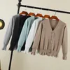 clothing Cardigan Female Blouses Cropped Crochet Top Korean Fi Style Jersey Tricot Knitted Ladies Sweaters Outerwear Black n4YD#