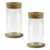 Vases 2 ensembles Vase hydroponique plantes vertes conteneur verre transparent tapis de bambou cadeau de douche nuptiale succulent pot de fleur en bois