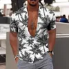 men Hawaiian Shirt Cocut Tree Print Aloha Shirt Collar Butt Short Sleeve Male Clothes Beach Casual Vacati Blouse Tops E4vV#