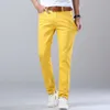 2023 Autumn New Men's Bright Stretch Fit Jeans Trendy Denim Straight-ben byxor Male Red Lake Blue Yellow Byxor S1ub#