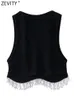 Zevity Femmes High Street Sexy Ourlet Gland Diamant Perles Tricot T-shirt Chic Court Débardeurs Débardeur Dame Mince Gilet Hauts LS1311 240307