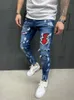 Jeans skinny extensibles peints pour hommes Slim Fit Ripped Distred Plissé Genou Patch Denim Pantalon Marque Pantalon décontracté pour hommes F0WV #