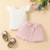 Set di abbigliamento Estate Neonate Set di vestiti Top con maniche Tinta unita T-shirt senza maniche Moda Gonna a metà corpo Abiti 6 mesi-3 anni