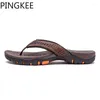 Kapcia Pingkee Flip Flip Flops for Men Summer Buty skóra górna TPR Oute podeszwa trakcja lekkie sandały archowe plaż