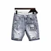 FI 2023韓国スタイルの高級デザイナーHarajuku Y2K Men's Denim Jeans With Cat Whisker Slim Print and Distred Patch Holes b8af＃