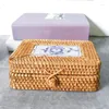 Jóias malotes rattan tecido caixa de armazenamento com tampa caixas artesanais organizador de maquiagem de madeira para artigos diversos caixa de chá recipientes presente