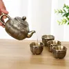 Set da tè 6 pezzi/set Set da tè retrò in stile cinese Ornamenti per la stanza Combinazione di vassoi per tazze e teiere in rame e bronzo