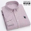 5xl 6xl camisa masculina primavera e verão 100% cott lg manga oxford tecido xadrez listra no-ir anti-rugas bordado casual j9c9 #