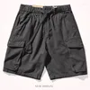 Herren-Shorts, Sommer, lässige Arbeitskleidung für Männer, gewaschene Baumwolle, lockere, gerade, elastische Taille, halbe Hose, Jugend, Baggy, aufgesetzte Taschen