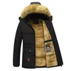 Collo di pelliccia di inverno degli uomini di spessore caldo Parka antivento in pile foderato con cappuccio rimovibile giacca maschile Cott Outwear Cappotti Giacca casual J4BQ #