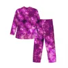 Casa roupas roxo galáxia impressão conjuntos de pijama primavera espaço exterior diário pijamas masculino 2 peças casual oversized nightwear presente aniversário