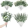 Fleurs décoratives 18/24 / 30pcs 3 types Artificiel Eucalyptus tiges de feuilles Bouquet de plante en soie pour vase Fleur de mariage floral