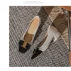 Kvinnor Flat Shoes Elegant Dress Patent Leather Slipon Boat Square Toe Office Womens Bow Tie Zapatillas Mujer 240312