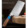 Couteau de chef en acier inoxydable, couteau de cuisine chinois, motif de marteau, antiadhésif tranchant Nakiri couperet utilitaire Santoku, résine bleue