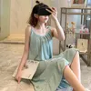 Kvinnors sömnkläder Summer Night Nightrowns Princess Style Söt flicka Knee-Lengen Sleeping Dress for Wear Suspended Thin Women Nighty Korean