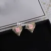 Boucles d'oreilles en cristal tendance, boucles d'oreilles classiques en forme de cœur rose, boucles d'oreilles en strass scintillant avec boîte