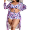 Damskie stroje kąpielowe Kobiety Drukowane stylowy 3-częściowy zestaw bikini z wysokim pasmem puszki kruszy przeciwsłoneczny Szybko na lato